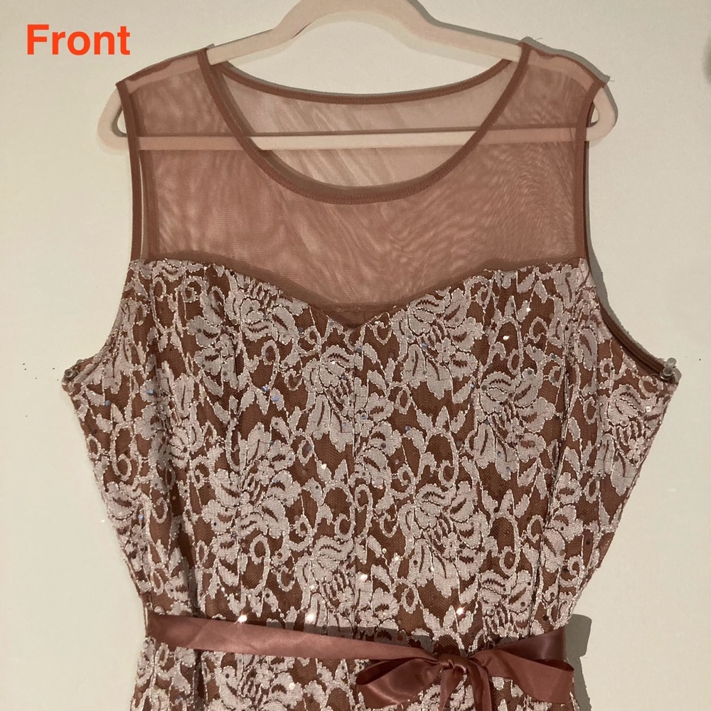 Lovely Grace Lace & Sequin Sleeveless Long Gown Dress, Taupe Mauve, Sz 2X - Picture 4 of 10